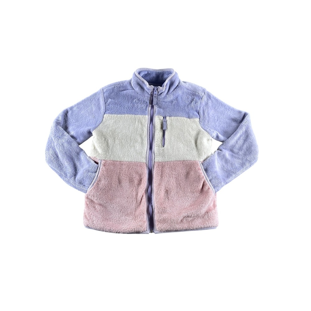 BCBG Girls Fleece Jacket Colorblock Full Zip Purple Pink Cream Size Medium